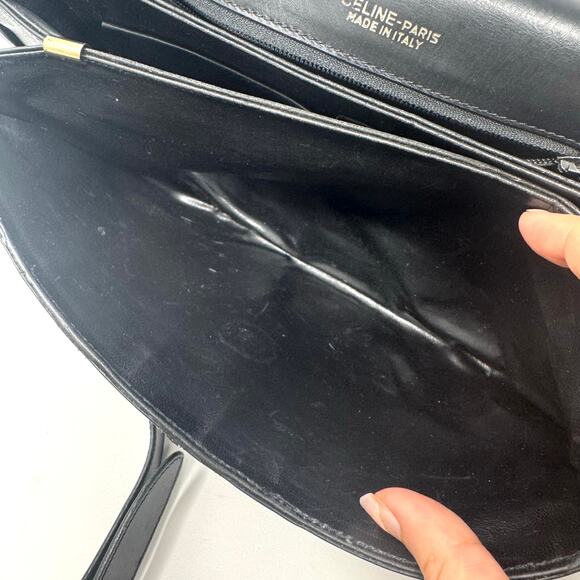 Celine Vintage Black Leather Horsebit Shoulder Bag | Box Calf | Gold Hardware - Picture 10 of 14